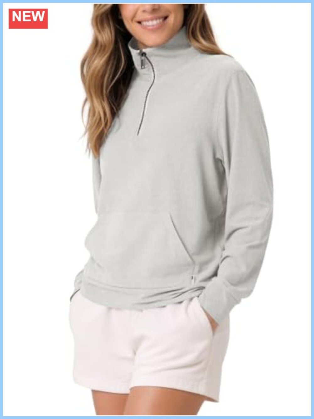 Ultra Soft Half Zip Pullover Sweatshirt Mock Neck Kangaroo Pocket UPF 50+